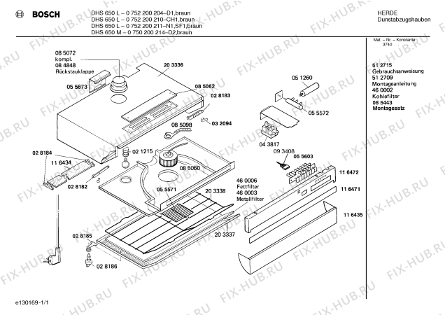 Схема №1 DHS650L66 с изображением Панель для вытяжки Bosch 00116472