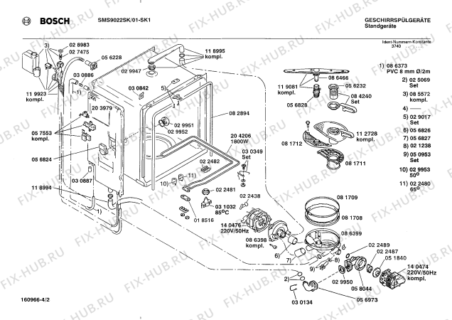 Взрыв-схема посудомоечной машины Bosch SMS9022SK - Схема узла 02