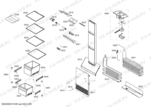Взрыв-схема холодильника Bosch KAN62A75 - Схема узла 05