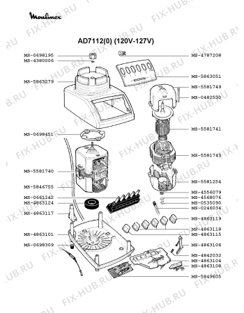 Взрыв-схема блендера (миксера) Moulinex AD7112(0) - Схема узла 0P001238.4P2