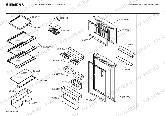 Схема №2 KS19V00TI с изображением Дверь морозильной камеры для холодильника Siemens 00234976