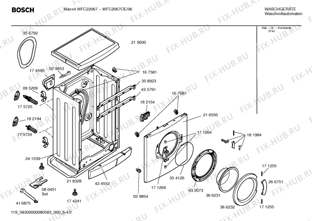 Схема №2 WFC2067OE Maxx4 WFC2067 с изображением Таблица программ для стиральной машины Bosch 00590990