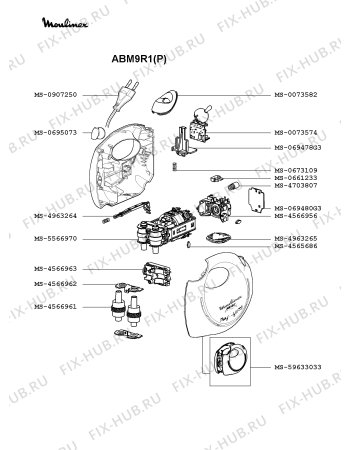 Взрыв-схема блендера (миксера) Moulinex ABM9R1(P) - Схема узла TP000701.3P2