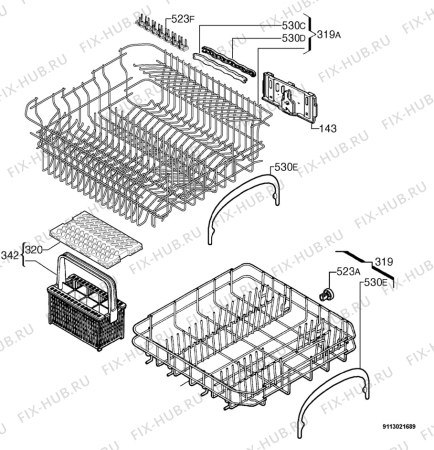 Взрыв-схема посудомоечной машины Zoppas PS605E - Схема узла Basket 160