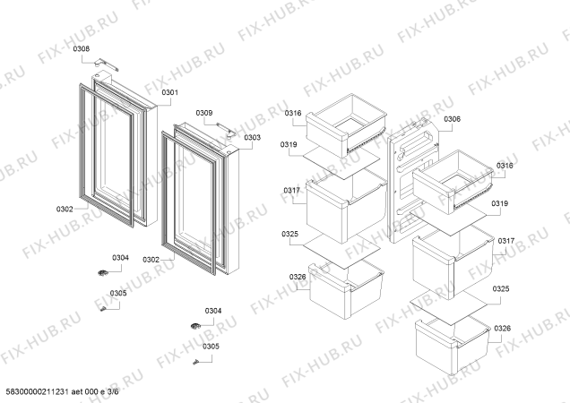 Схема №2 KFN86A246C с изображением Дверь для холодильной камеры Bosch 00778395