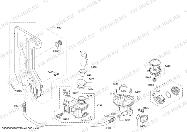 Взрыв-схема посудомоечной машины Bosch SMS46AW03E, SuperSilence, Serie 4 - Схема узла 04