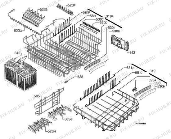 Взрыв-схема посудомоечной машины Privileg 00931302_11161 - Схема узла Basket 160