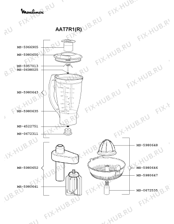 Взрыв-схема кухонного комбайна Moulinex AAT7R1(R) - Схема узла OP000394.8P3