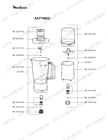 Взрыв-схема кухонного комбайна Moulinex AA774B(0) - Схема узла SP000258.4P2
