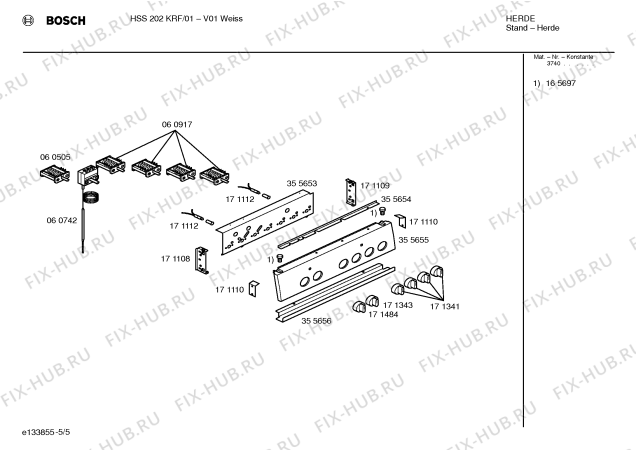 Взрыв-схема плиты (духовки) Bosch HSS202KRF - Схема узла 05