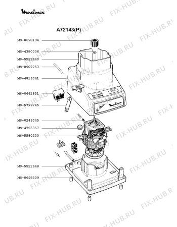 Взрыв-схема блендера (миксера) Moulinex A72143(P) - Схема узла XP001162.5P2