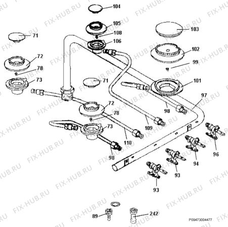 Взрыв-схема плиты (духовки) Zanussi ZCC5067 - Схема узла Section 6