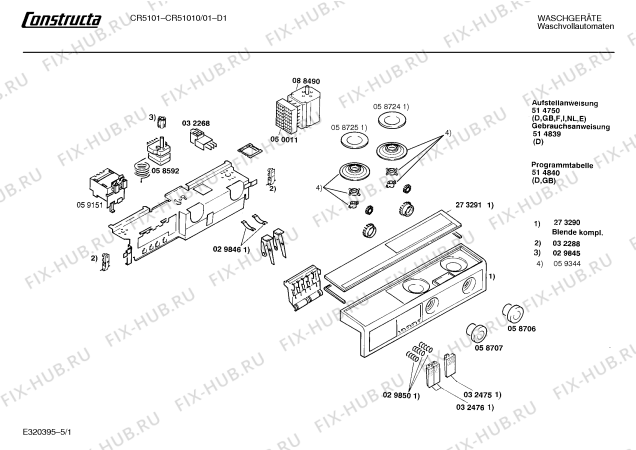 Схема №1 CR51010 CR 5101 с изображением Панель для стиралки Bosch 00273290