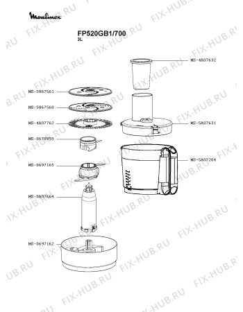 Схема №2 FP523G27/700 с изображением Часть корпуса для электрокомбайна Moulinex MS-0A07671