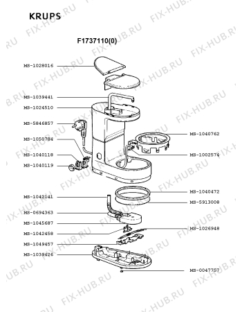 Взрыв-схема кофеварки (кофемашины) Krups F1737110(0) - Схема узла 5P001487.3P2