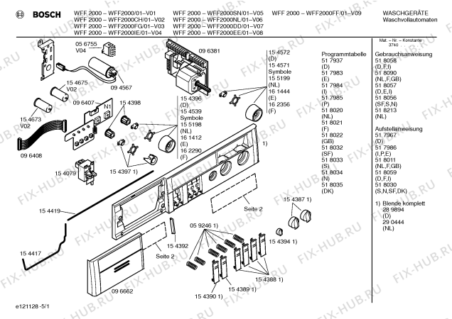 Схема №1 WFF2000EE WFF2000 с изображением Таблица программ для стиральной машины Bosch 00517983