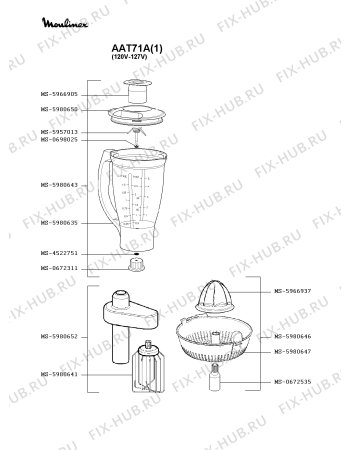 Взрыв-схема кухонного комбайна Moulinex AAT71A(1) - Схема узла UP000168.6P2