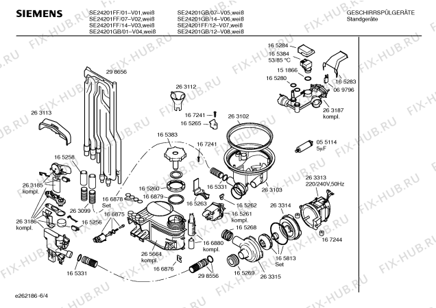 Схема №4 SE24201FF с изображением Инструкция по эксплуатации для посудомоечной машины Siemens 00521282