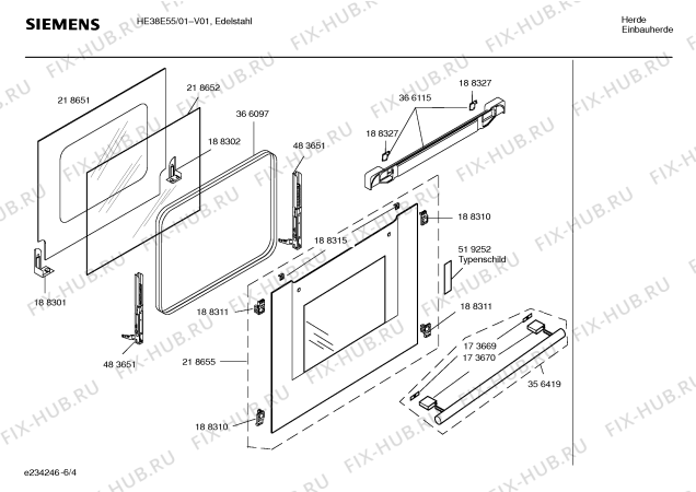 Взрыв-схема плиты (духовки) Siemens HE38E55 - Схема узла 04