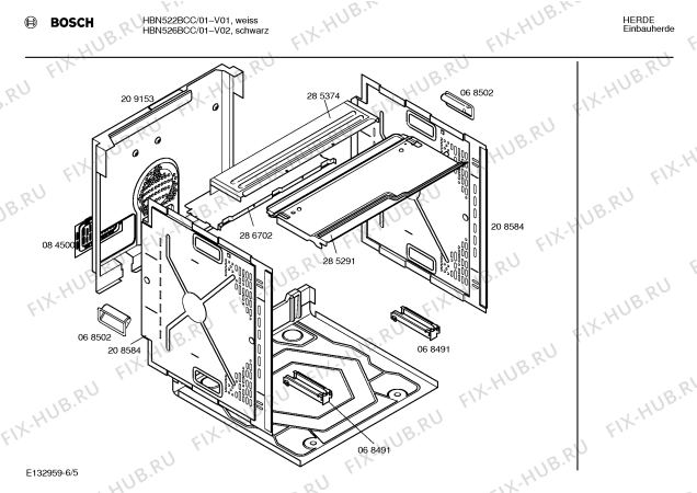 Взрыв-схема плиты (духовки) Bosch HBN526BCC - Схема узла 05