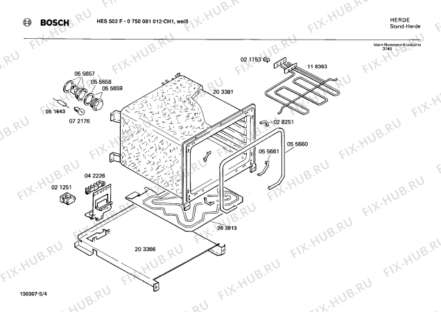Взрыв-схема плиты (духовки) Bosch 0750081012 HES502F - Схема узла 04