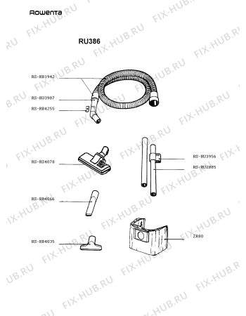 Взрыв-схема пылесоса Rowenta RU386 - Схема узла ZP000496.7P2