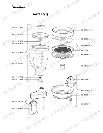 Взрыв-схема кухонного комбайна Moulinex AAT9R8(1) - Схема узла UP000352.2P2
