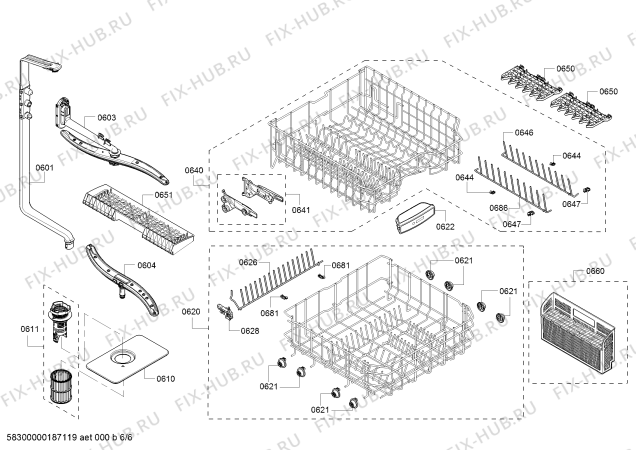 Взрыв-схема посудомоечной машины Bosch SHS5AVL5UC SilencePlus 46dBA - Схема узла 06