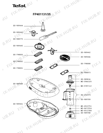 Взрыв-схема кухонного комбайна Tefal FP401131/35 - Схема узла 8P002733.2P2