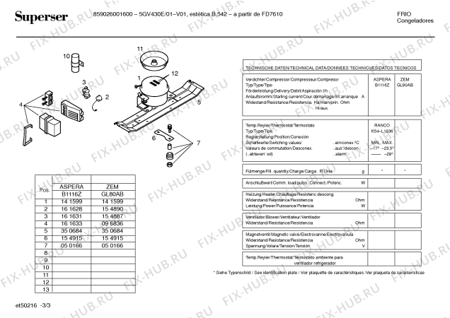 Взрыв-схема холодильника Superser 5GV430E/01 - Схема узла 03