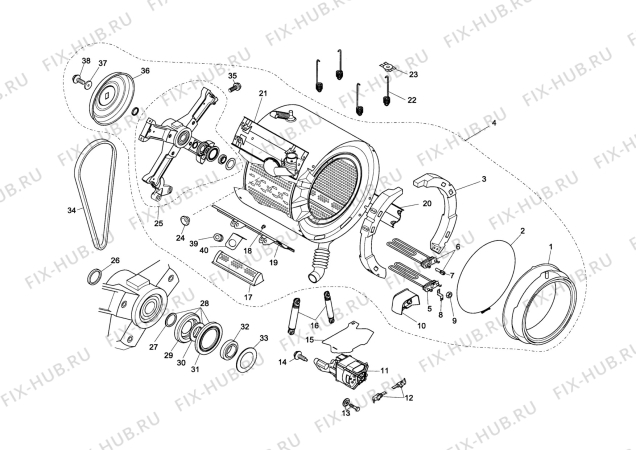 Взрыв-схема стиральной машины Aeg LAVM60 - Схема узла Tub and drum