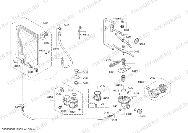 Взрыв-схема посудомоечной машины Bosch SMS50C12UK, Serie 4 - Схема узла 04