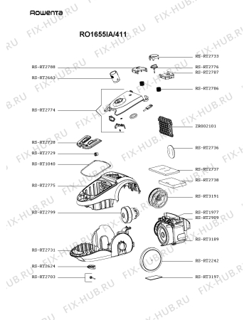 Взрыв-схема пылесоса Rowenta RO1655IA/411 - Схема узла 1P003787.3P2