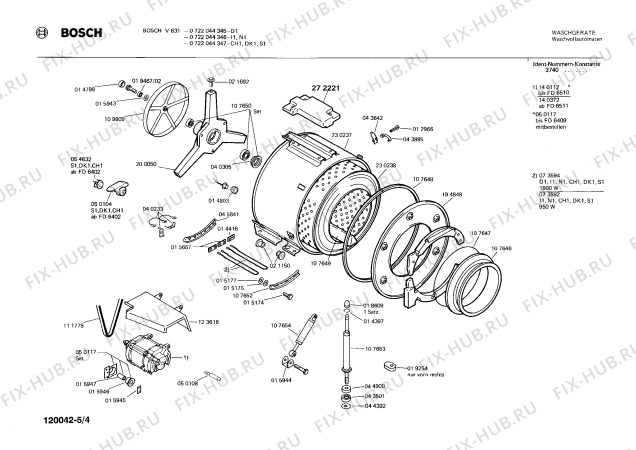 Взрыв-схема стиральной машины Bosch 0722044347 V631 - Схема узла 04