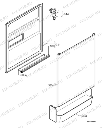 Взрыв-схема посудомоечной машины Zanussi DWS6626 - Схема узла Door 003