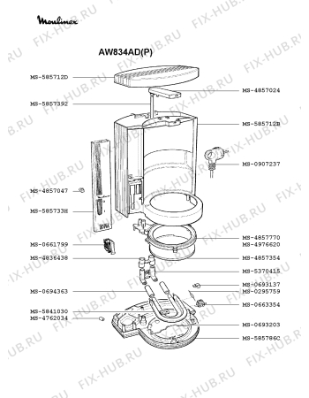 Взрыв-схема кофеварки (кофемашины) Moulinex AW834AD(P) - Схема узла TP001738.1P2