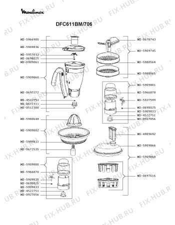 Взрыв-схема кухонного комбайна Moulinex DFC611BM/706 - Схема узла MP003778.6P2