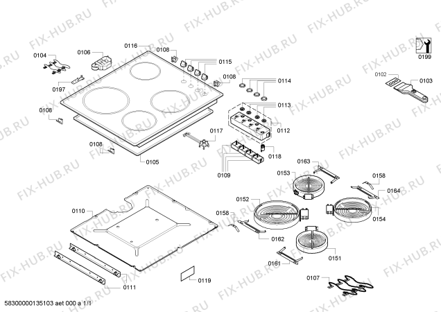 Схема №1 T13K10N0 с изображением Стеклокерамика для плиты (духовки) Bosch 00681722