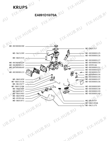 Взрыв-схема кофеварки (кофемашины) Krups EA891D10/70A - Схема узла FP005808.3P2