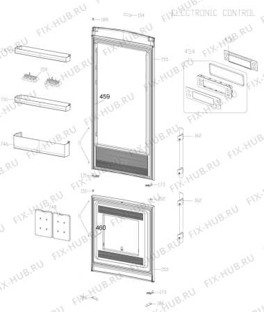 Схема №1 RCB74011NX с изображением Дверца для холодильной камеры Aeg 4055343216