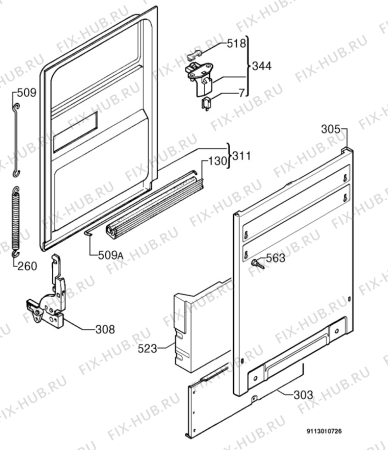 Взрыв-схема посудомоечной машины Electrolux ESL4110 - Схема узла Door 003