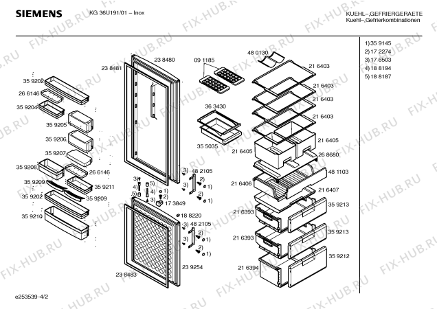 Схема №2 KG36U194GB с изображением Дверь морозильной камеры для холодильника Siemens 00239254