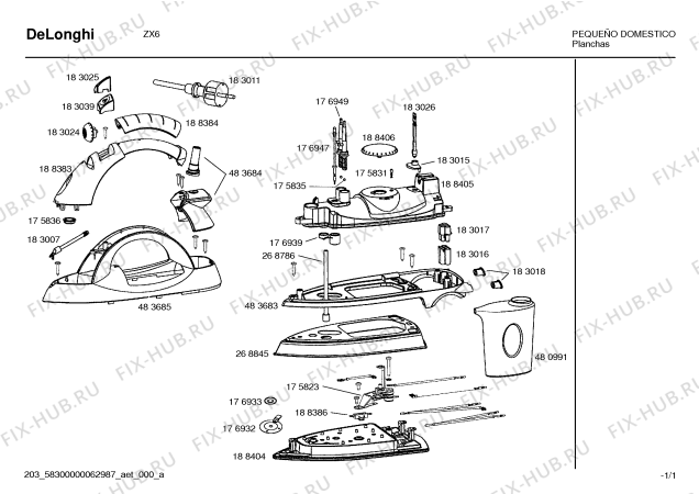Схема №1 ZX6 с изображением Нижняя часть корпуса для утюга (парогенератора) Bosch 00483683