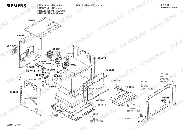Взрыв-схема плиты (духовки) Siemens HB32241 - Схема узла 03