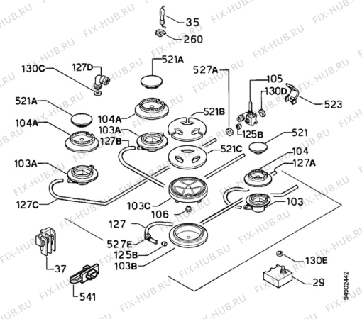 Взрыв-схема плиты (духовки) Zanussi ZGL648IW - Схема узла Functional parts 267