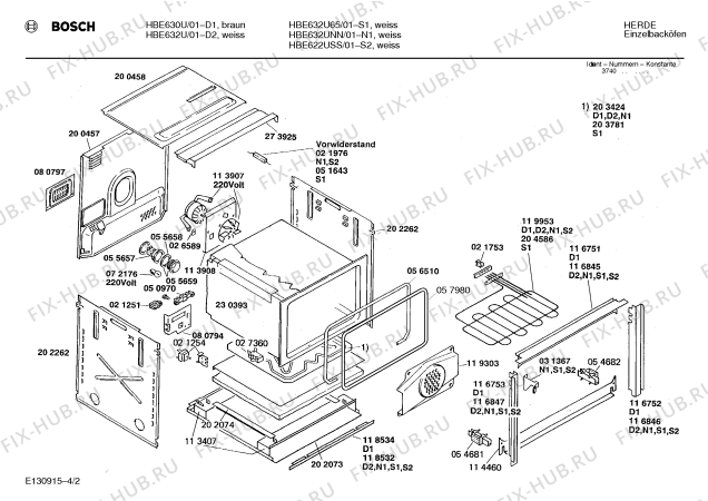 Взрыв-схема плиты (духовки) Bosch HBE632U - Схема узла 02