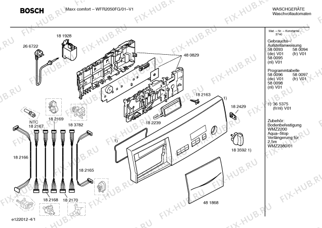 Схема №2 WFR2050FG Maxx comfort WFR2050 electronic с изображением Инструкция по установке и эксплуатации для стиралки Bosch 00580093