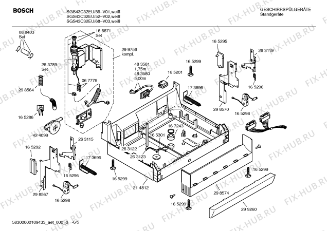 Схема №2 SGS43C32EU с изображением Передняя панель для посудомойки Bosch 00439134