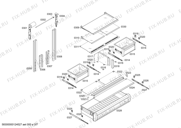 Схема №1 T36BT71FS с изображением Дверь для холодильной камеры Bosch 00244562