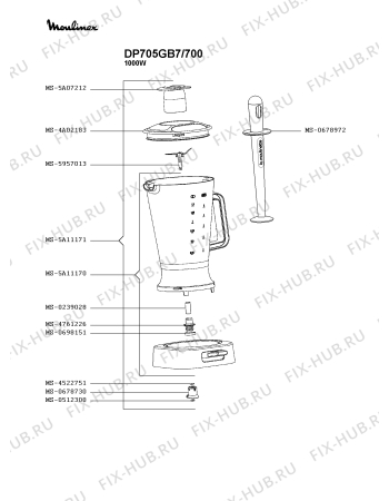 Взрыв-схема блендера (миксера) Moulinex DP705GB7/700 - Схема узла 1P003898.9P3